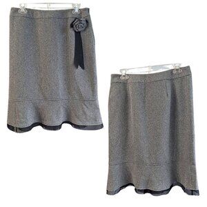 Vtg Y2K VERSAILLES Black Houndstooth Flounce Midi Skirt w/ Detachable Rose Sz 8